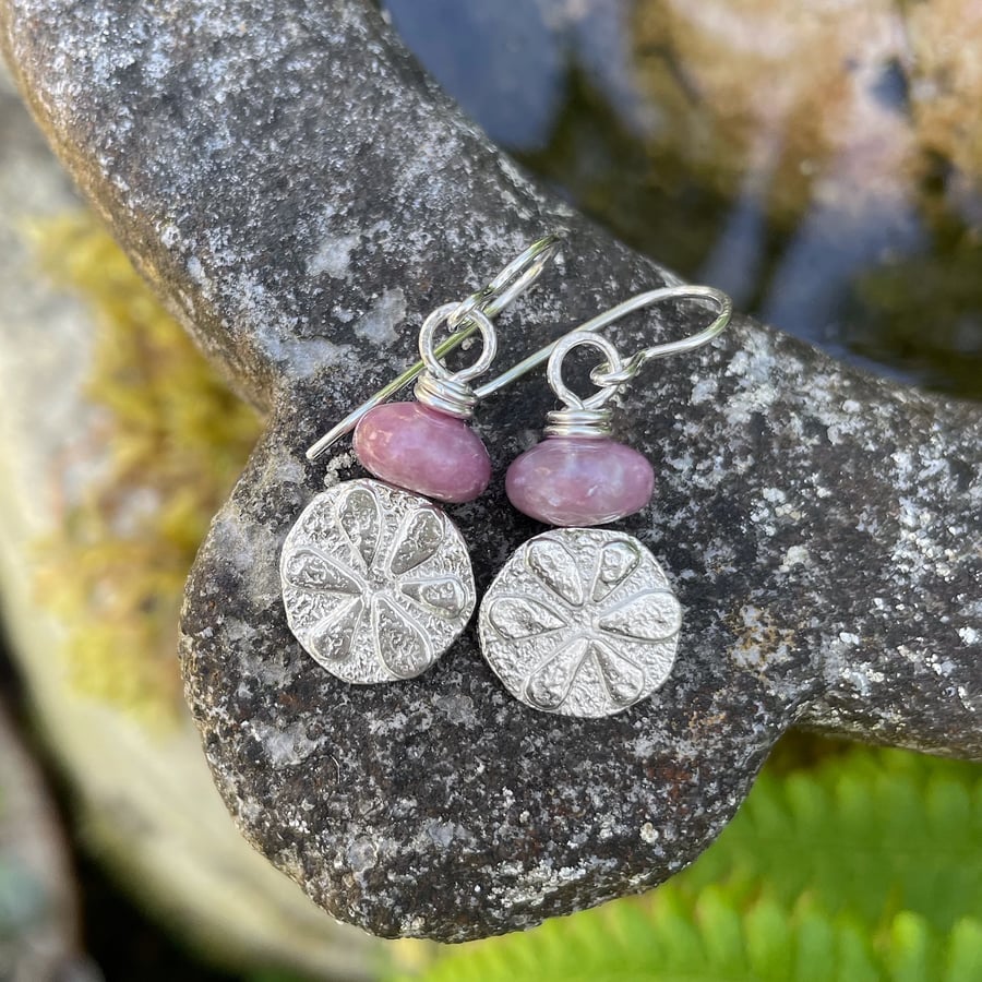 Sterling silver and lepidolite Flower earrings