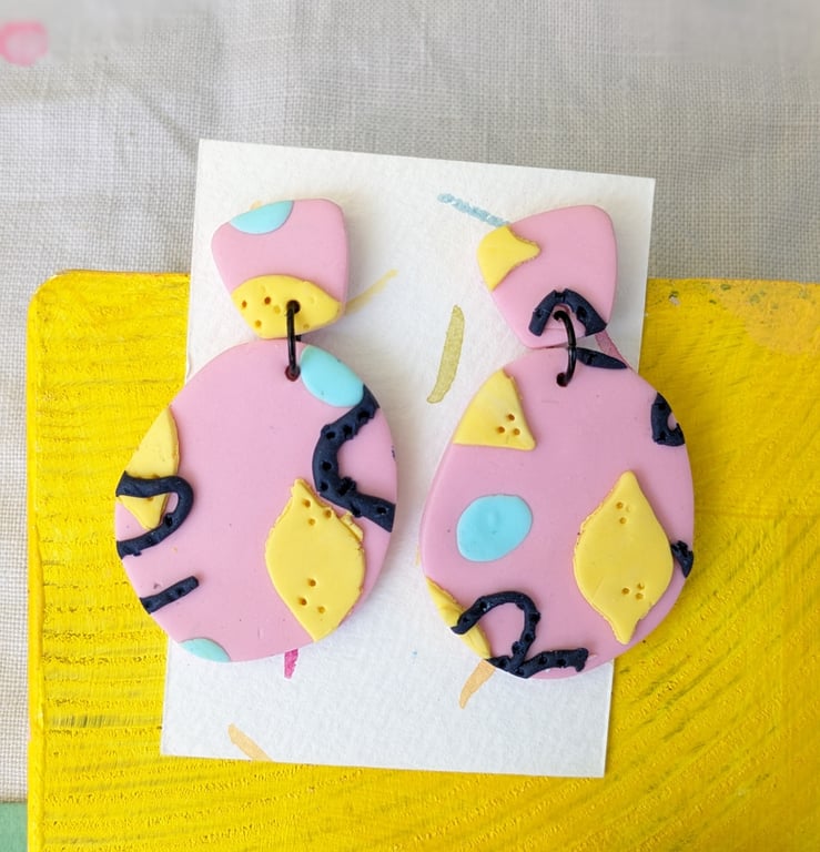 Pastel pink and lemon yellow statement earrings