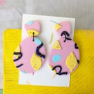 Pastel pink and lemon yellow statement earrings