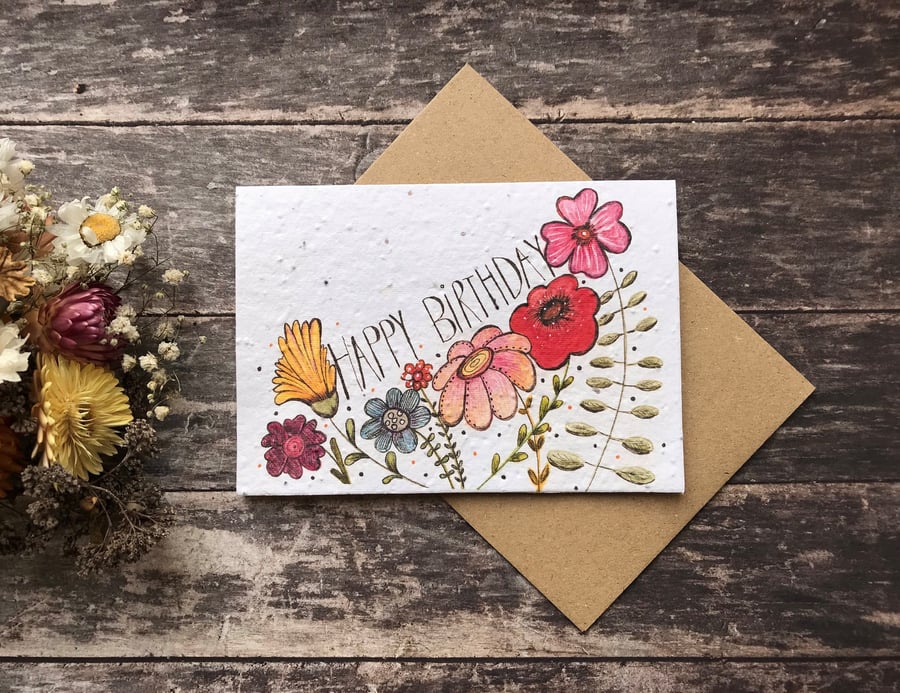 Plantable Seed Paper Birthday Card, Blank Inside, Flower greeting card