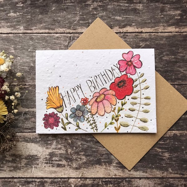 Plantable Seed Paper Birthday Card, Blank Inside, Flower greeting card