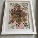 Pressed Hellebore Botanical Art in a white wood frame