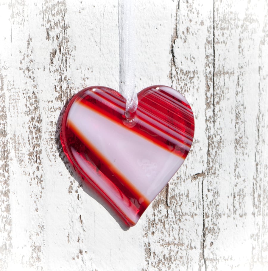 Red & White Glass Heart
