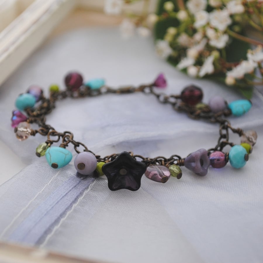 Titania Secret Garden charm bracelet (purple & turquoise)