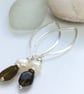 Labradorite Pearl Sterling Silver long earrings Handmade in England, Metalsmith - Image 10