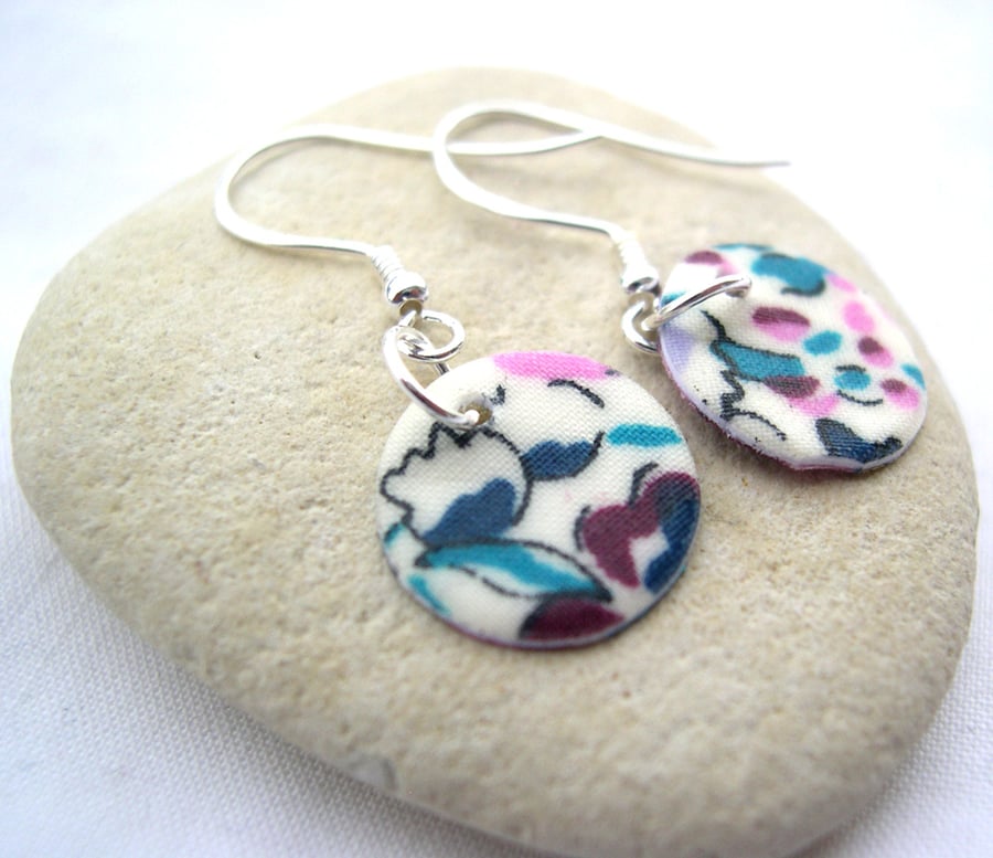 925 Sterling Silver Hardened Liberty of London Fabric Disc Earrings