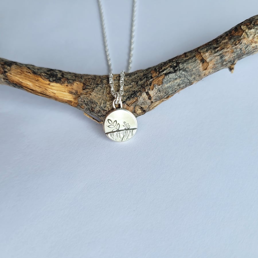 Leaves in a Meadow Pendant Necklace, Sterling Silver Nature Jewellery