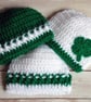 Emerald Green and White Crochet Baby Beanie Hat, 3 Styles and Size Choices