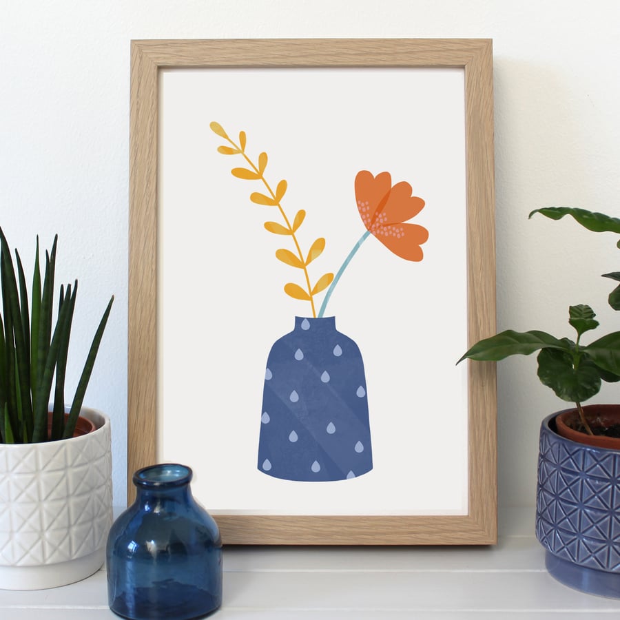 Blue Vase A4 Art Print - Sale