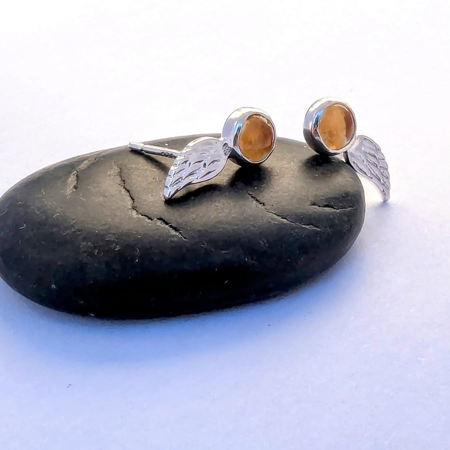 STERLING SILVER Stud Citrine Wing Stud Earrings, Handmade Urban Jewellery