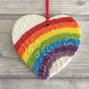 Ceramic textured rainbow hanging heart shaped decoration - Large