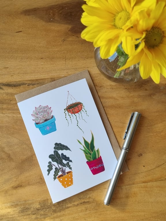 Houseplants Greeting Cards - Blank - Pack of 4