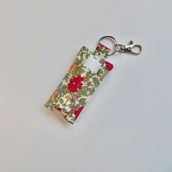 Key ring lip balm holder in colourful floral fabric keyring 