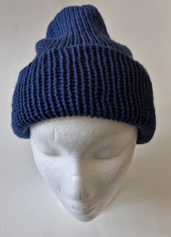 Knitted Blue Winter Wool Beanie Hat One Size