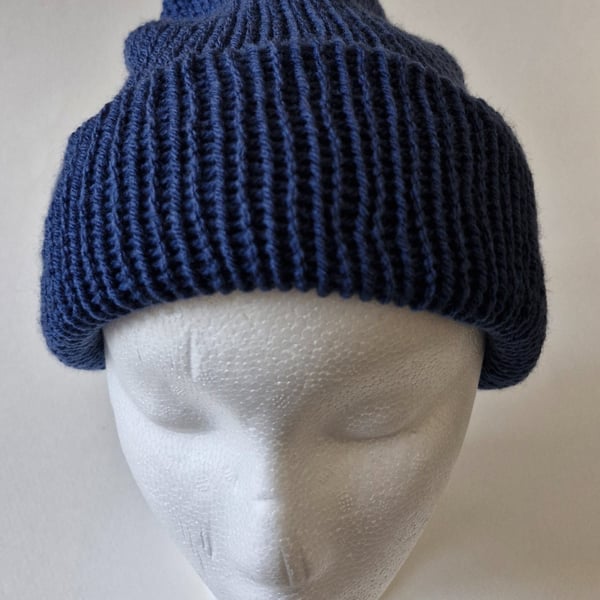 Knitted Blue Winter Wool Beanie Hat One Size