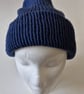 Knitted Blue Winter Wool Beanie Hat One Size