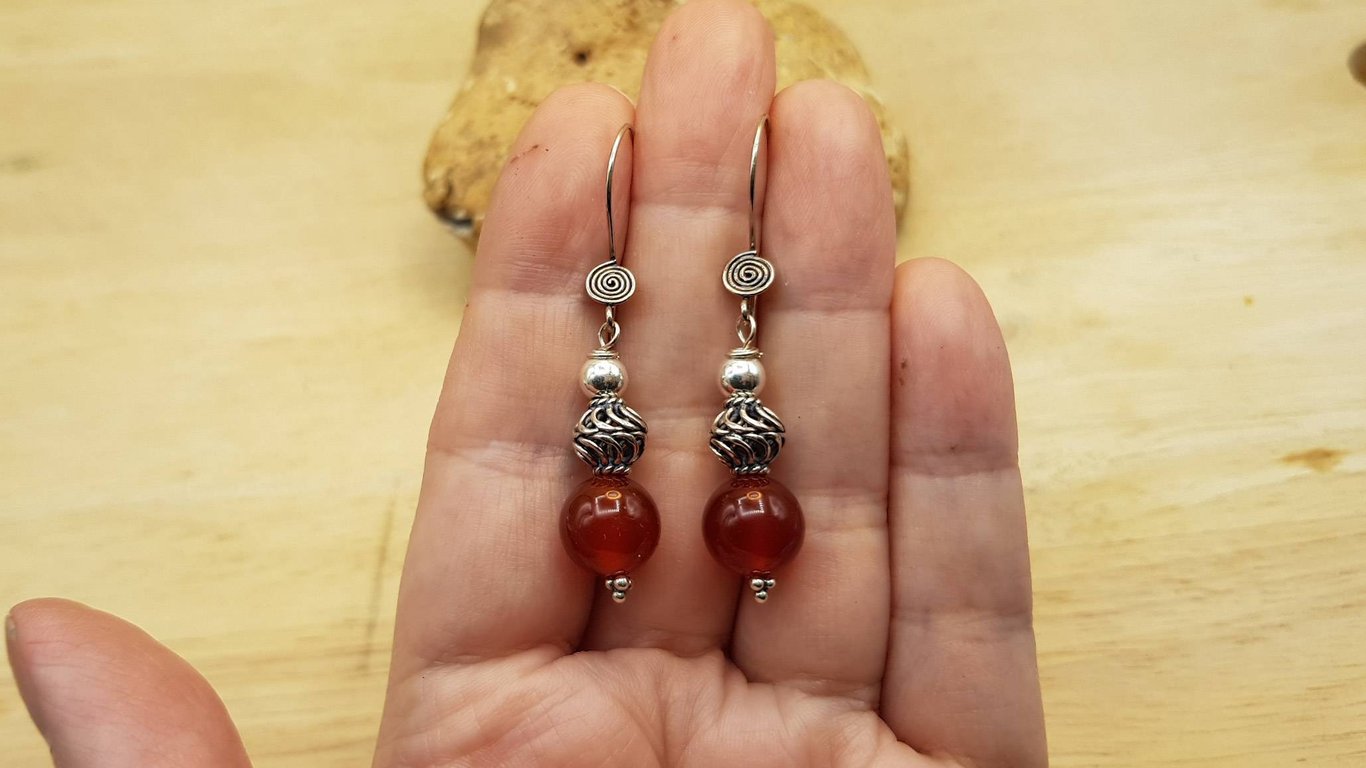 Red Carnelian earrings. July birthstone. Dangle drop. 17th anniversary.