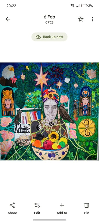 The Alchemist Magician and Herbalist: 4ft X 4ft acrylic