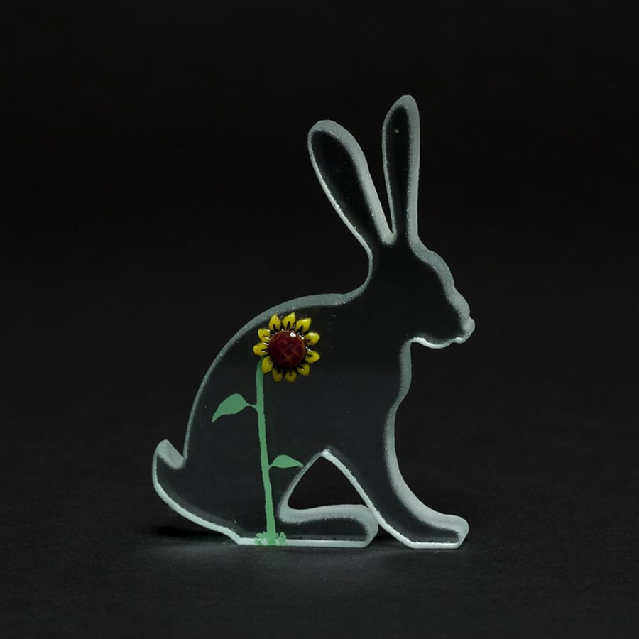 Glass Hare Sculpture with Sunflower