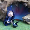 Tiny Witch Gnome 'Ethril' 1.5" with cauldron OOAK Sculpt by Ann Galvin