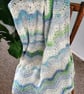 Handmade crochet blanket, baby blanket, pram, cot, crib , blue, ivory, green 