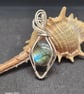 Teardrop labradorite gemstone pendant necklace, wire wrapped in silver-plate