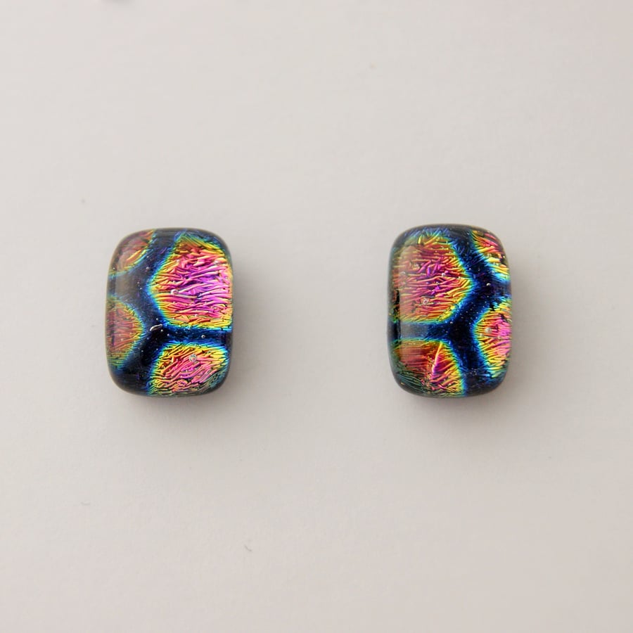 dichroic glass and sterling silver post and scroll earrings DGE100