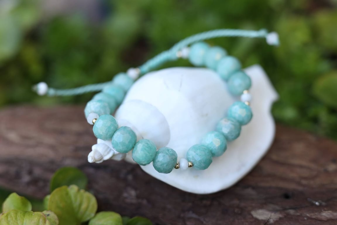 Amazonite and moonstone adjustable bracelet