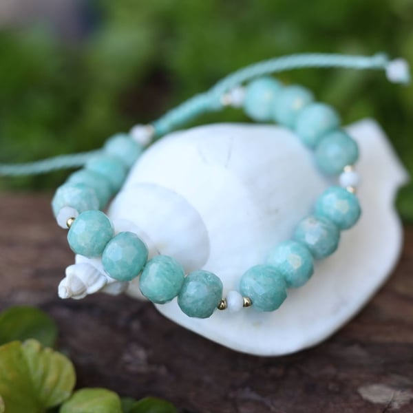Amazonite and moonstone adjustable bracelet