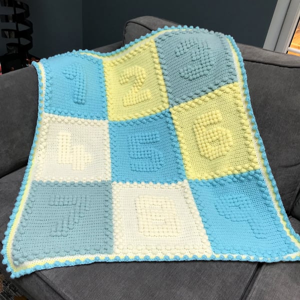 Baby blanket - hand crocheted number blanket - choose your colours