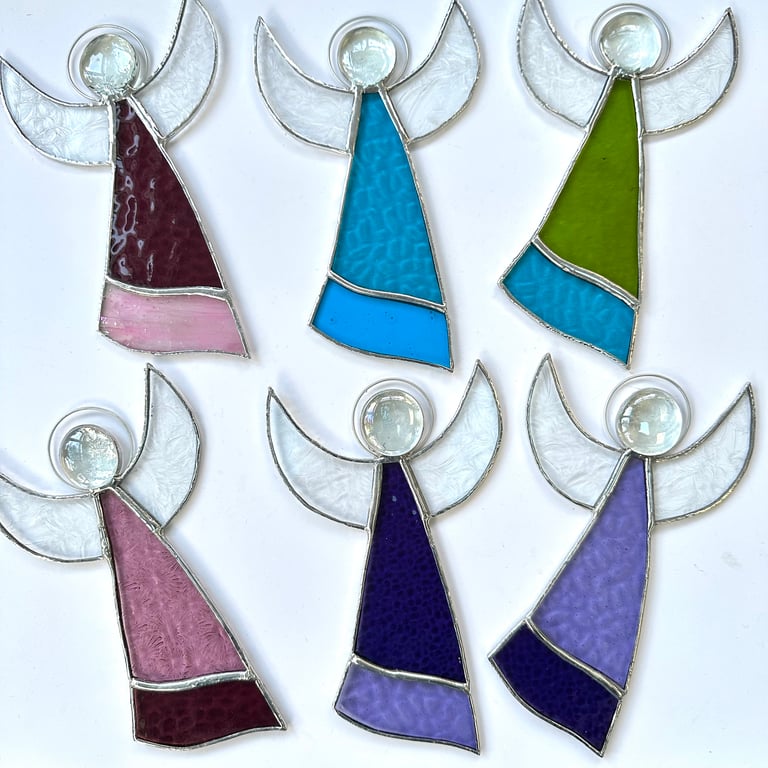 Stained Glass Large Angel Suncatcher -  Handmade Hanging Window Decoration 