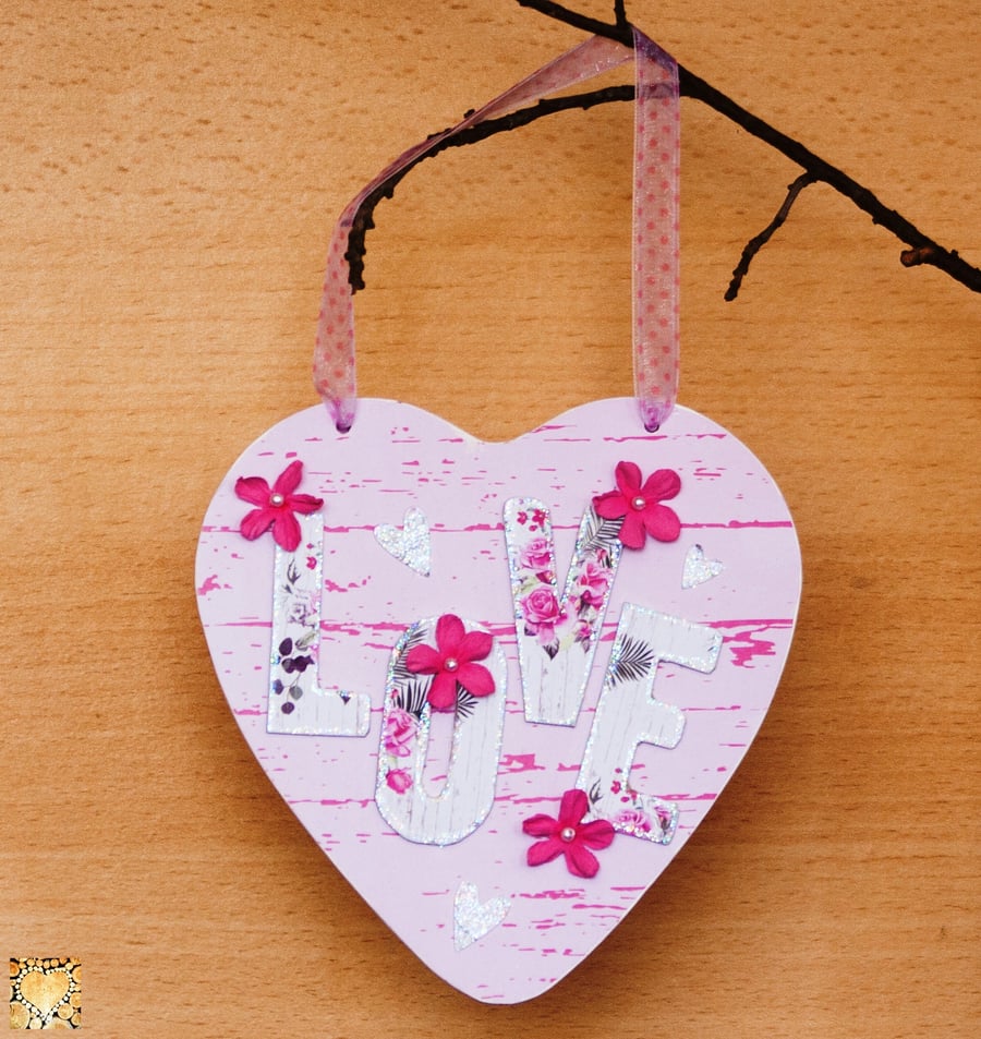 LOVE Hanging Wooden Heart Decoration