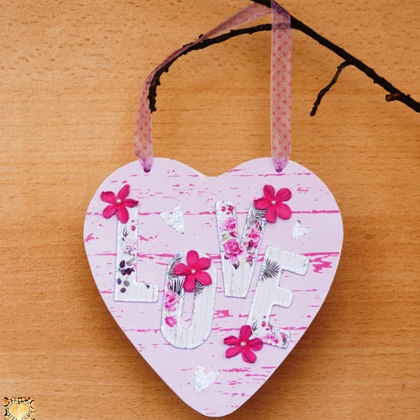 LOVE Hanging Wooden Heart Decoration