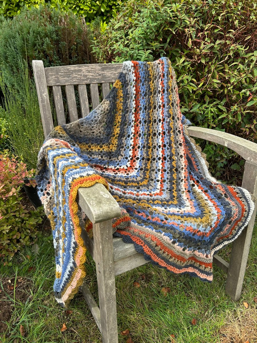 Autumn hues wool rich lace crochet triangle wrap shawl 