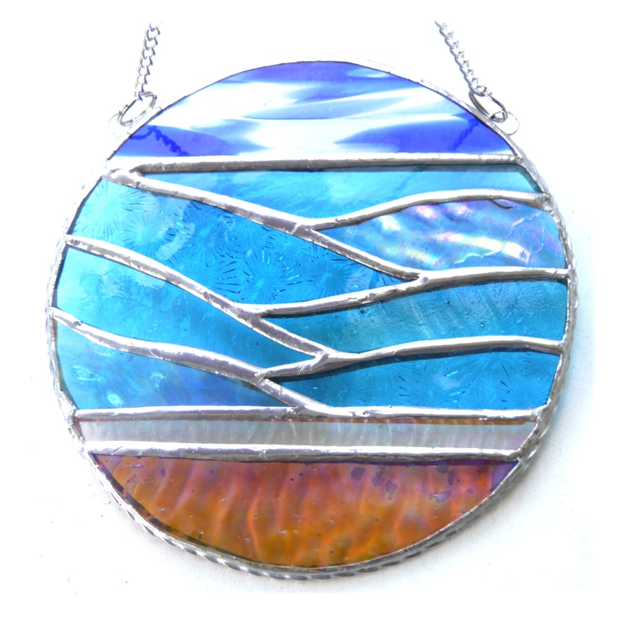 Sea Ring Suncatcher Stained Glass Handmade Beach Seaside Waves 003