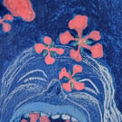 “The Flower Eater” red hibiscus pale girl mixed media A5