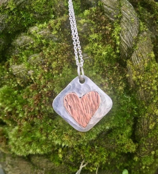 Handmade Sterling Silver 925 Copper Heart Pendant - Unique Silver Jewellery