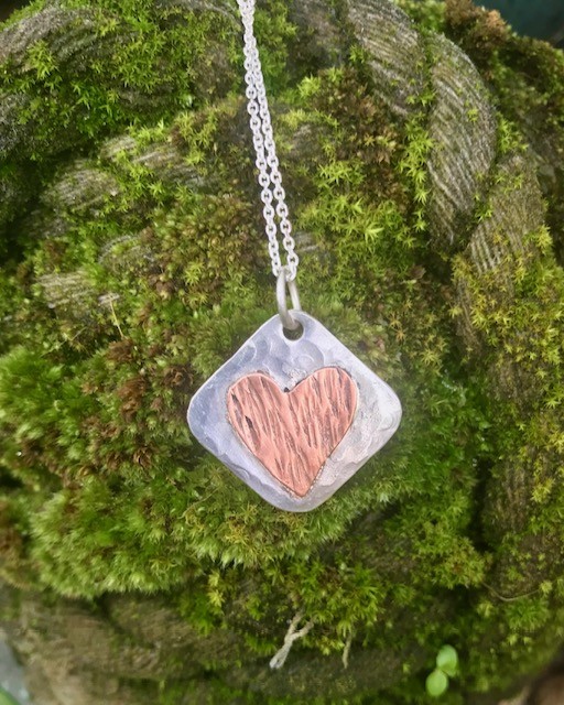 Handmade Sterling Silver 925 Copper Heart Pendant - Unique Silver Jewellery