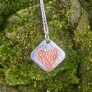 Handmade Sterling Silver 925 Copper Heart Pendant - Unique Silver Jewellery
