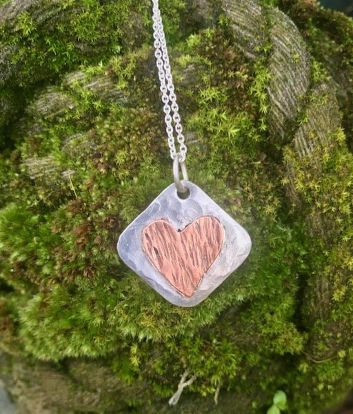 Handmade Sterling Silver 925 Copper Heart Pendant - Unique Silver Jewellery