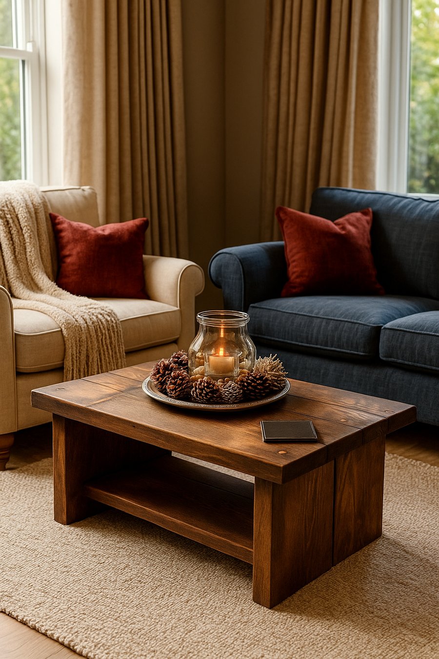 Handmade Rustic Solid Wood Coffee Table Length 90cm