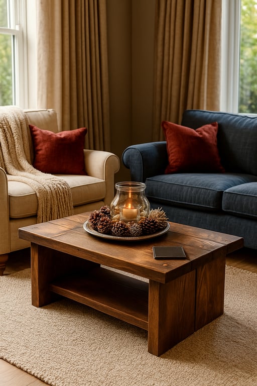 Handmade Rustic Solid Wood Coffee Table Length 90cm