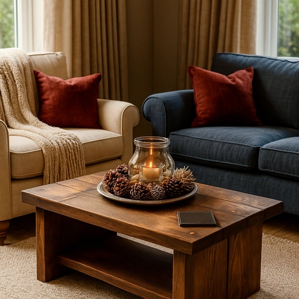 Rustic Reclaimed Wood Coffee Table - Handmade Solid Timber Table 90cm