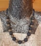 Navy blue, warm grey and black handmade necklace