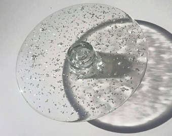 Sparkly Glitter Fused Glass Cakestand, Silver Glitter