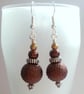 Brown Copper Bead Earrings - Dark Copper Autumn Tone Drop Earrings - Image 2