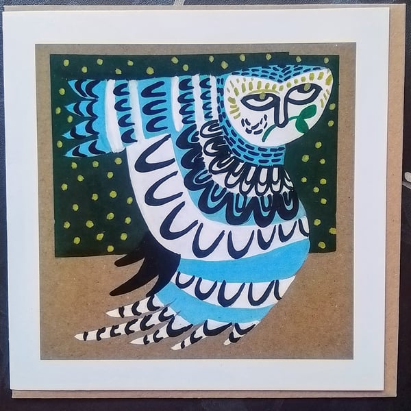 Owl in Flight Greetings Card Blank for Any Occasion Mid Century Inspired 