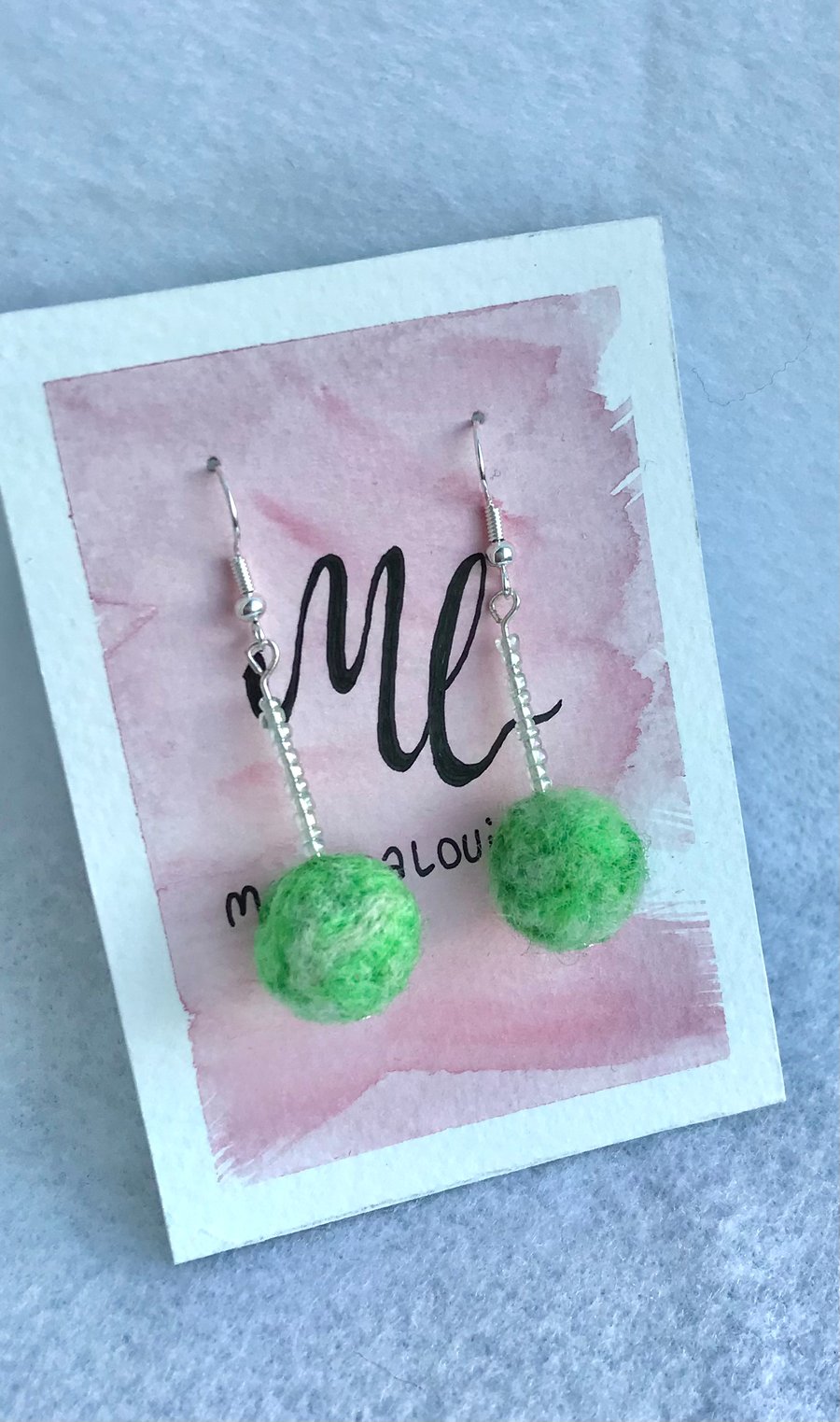 Green beaded stem earrings 