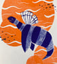 Plesiosaur Fairy - A6 risograph print in Blue and Orange  - Image 2