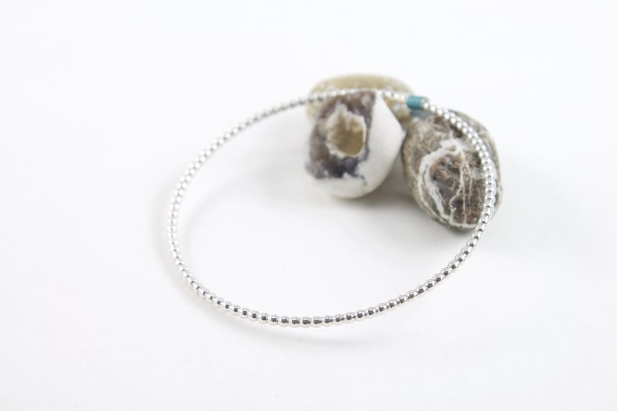 Sterling Silver Beaded Wire Bangle